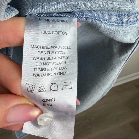 Quince Blue Distressed Denim Shirt Dress Button Front Cotton Utility Core Size L - Picture 6 of 6